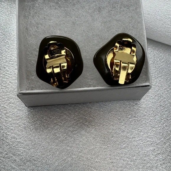 CHANEL Olive Green and Beige Camellia Earrings